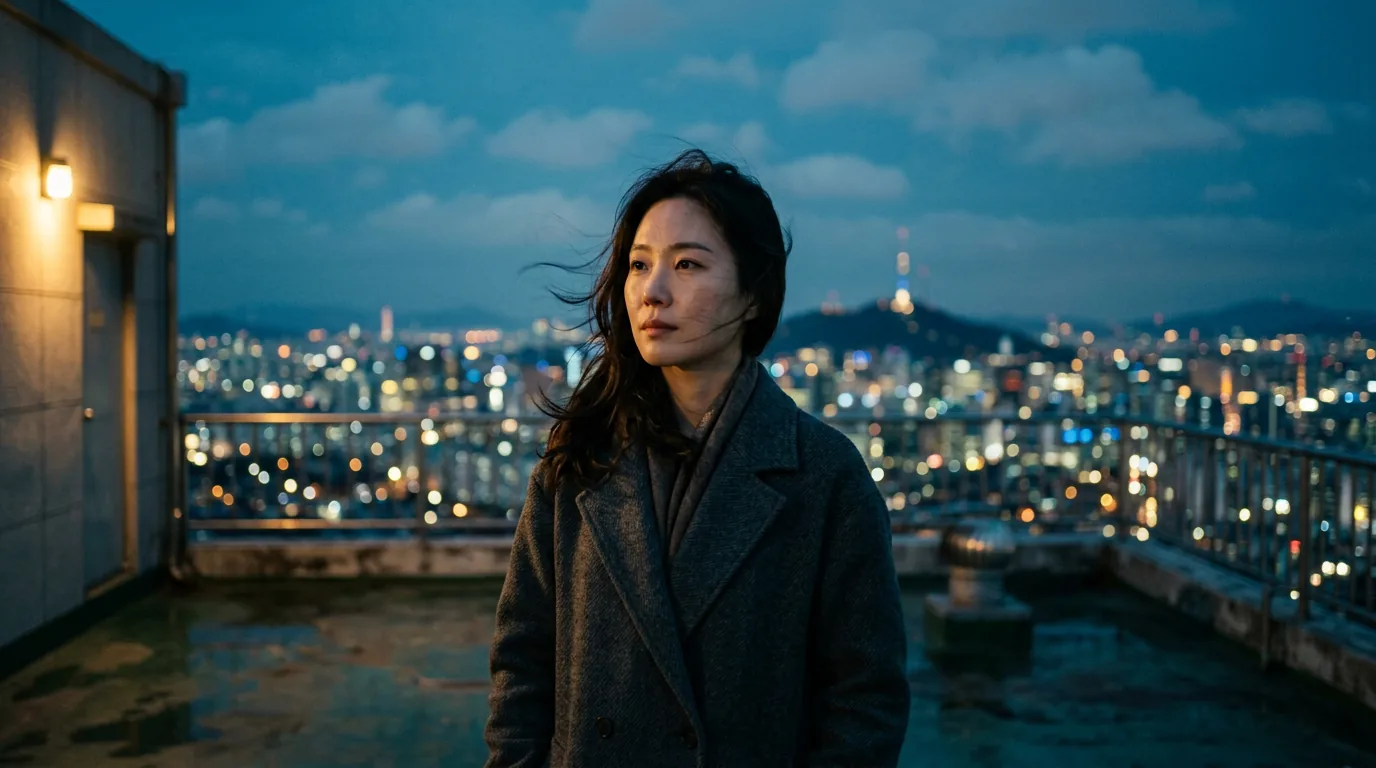 밤 옥상에 선 같은 인물 (AI)