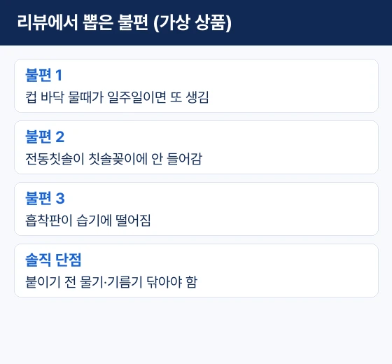 리뷰에서 뽑은 불편 보기, 가상 상품 칫솔 홀더