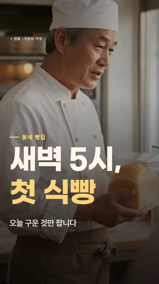 사진으로 만든 모션 그래픽 광고 한 장면, 가상의 빵집